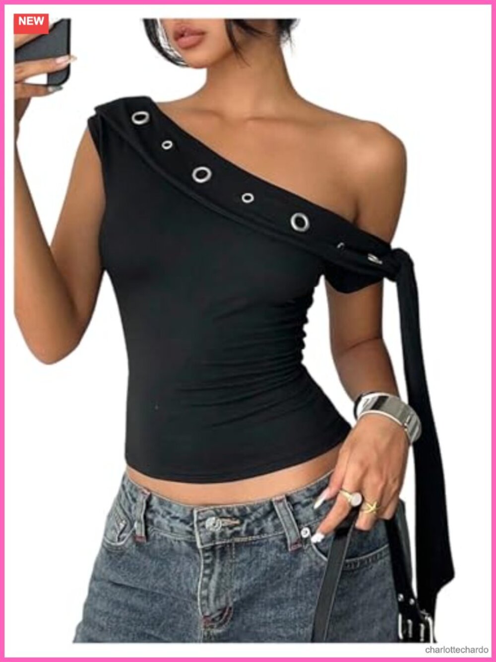 SweatyRocks One Shoulder Tie Knot Crop Tank Top Y2K Sleeveless Slim Fit
